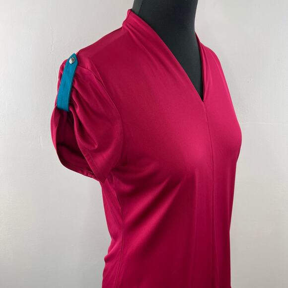 Greg Norman Play Dry Dark Pink V-Neck Short Sleeve Shirt Button Shoulder M - Picture 4 of 8